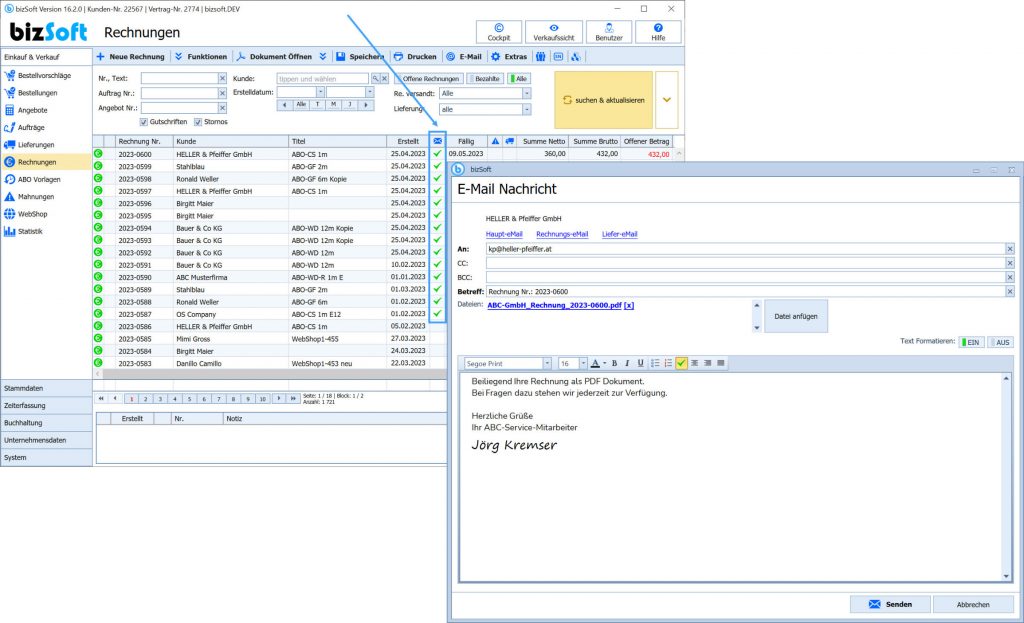 Abo Rechnung automatischer e-Mail Versand