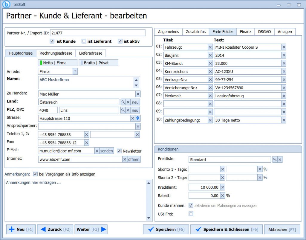 Adressverwaltung / Kundendaten - Konditionen je Kunden festlegen