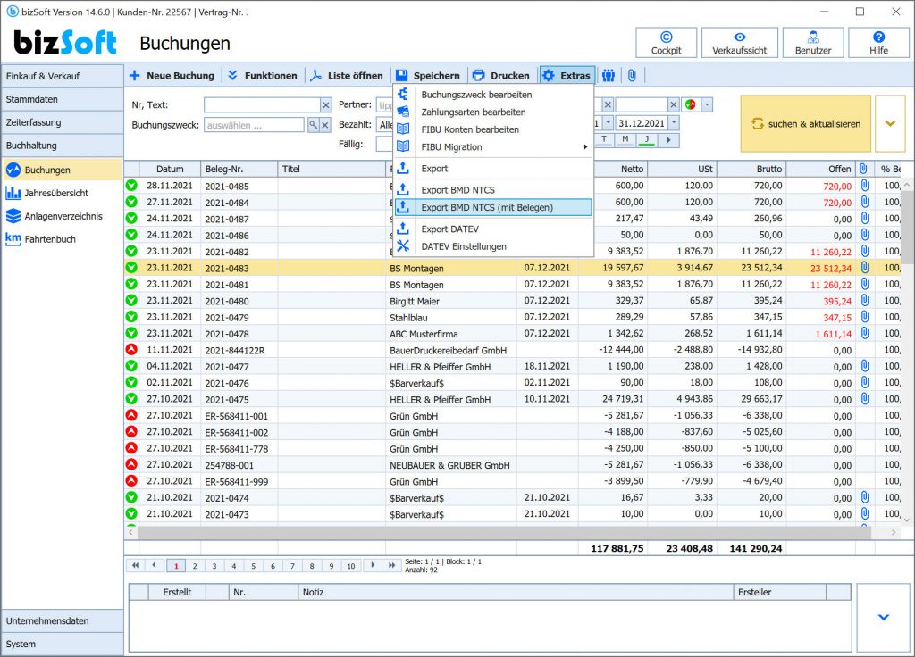 Datenexport als csv für den Datenaustausch