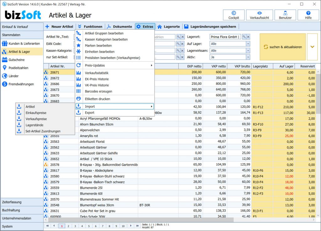Weitere Funktionen der Lager Software