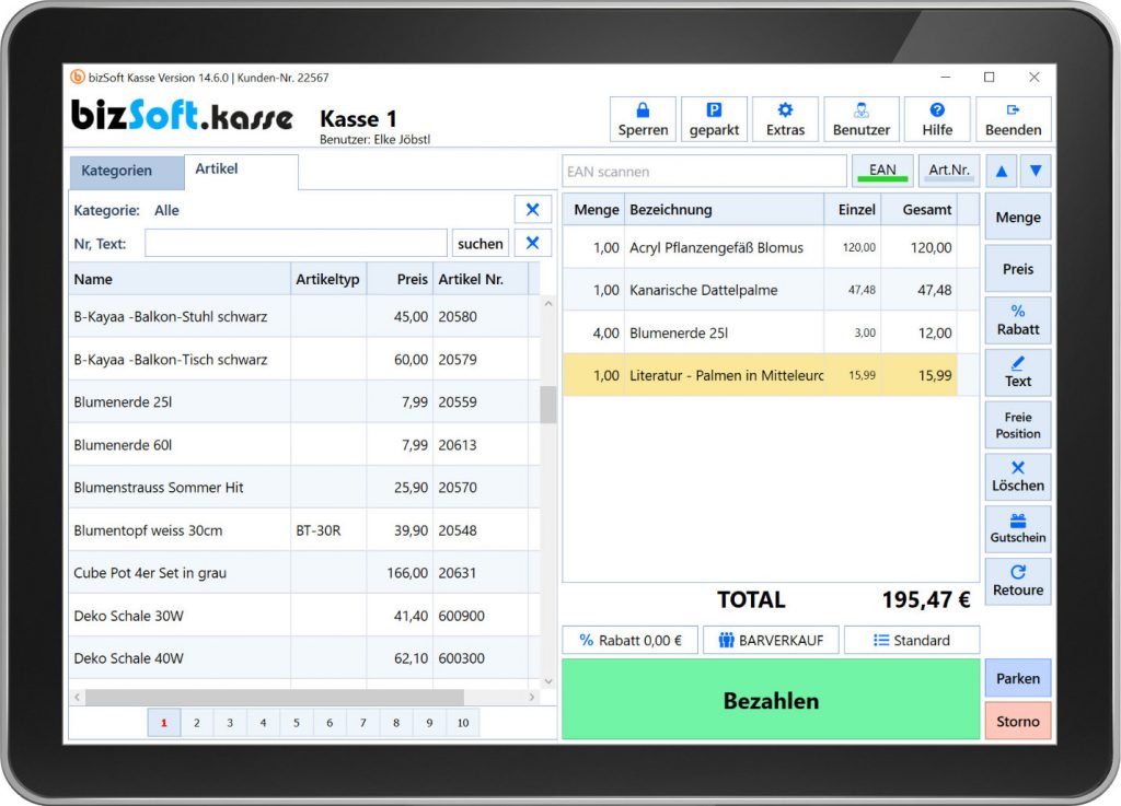 Gesetzeskonforme Registrierkassen Software von bizSoft